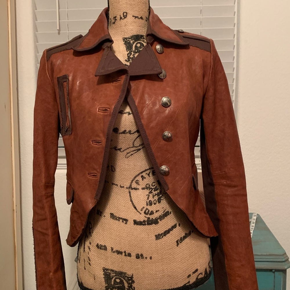 Uniquely cool military style leather jacket